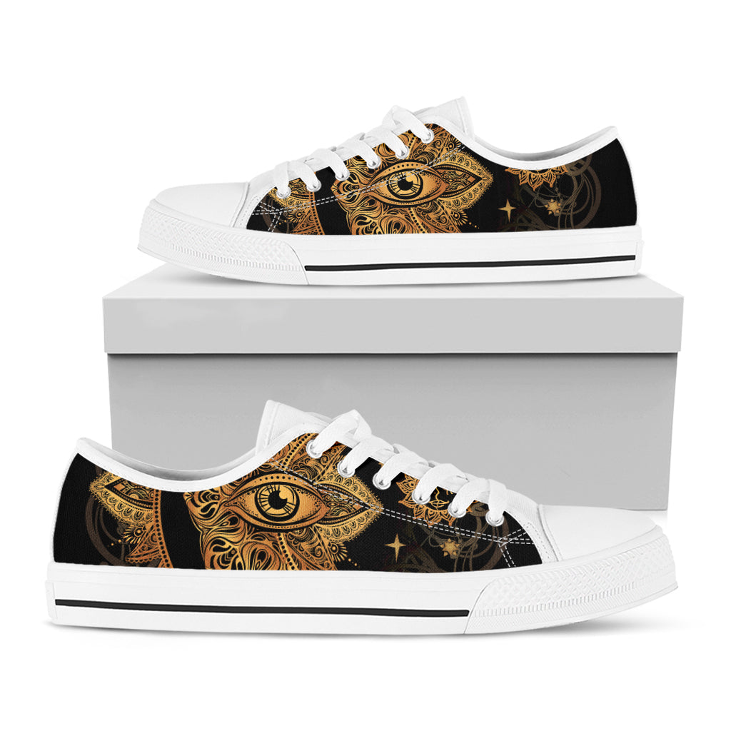 Bohemian Sun And Moon Print White Low Top Shoes