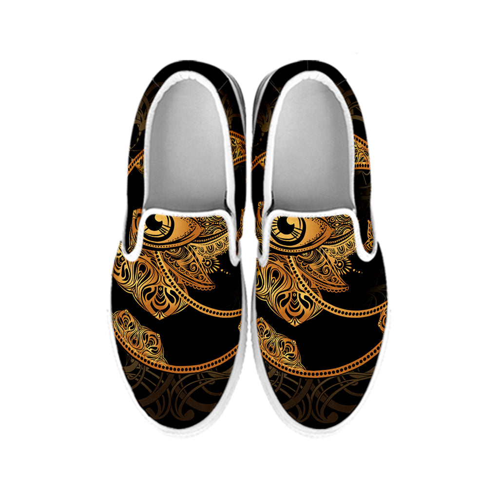 Bohemian Sun And Moon Print White Slip On Shoes