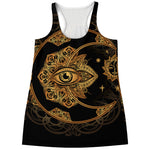 Bohemian Sun And Moon Print Women's Racerback Tank Top