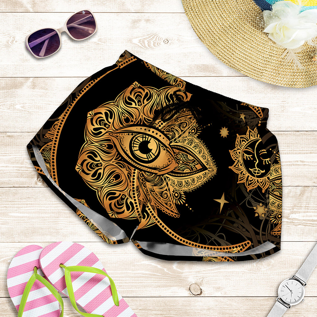 Bohemian Sun And Moon Print Women's Shorts