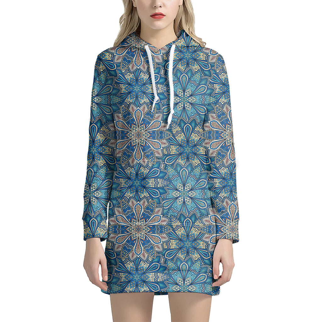 Boho Chic Mandala Floral Print Hoodie Dress