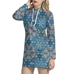 Boho Chic Mandala Floral Print Hoodie Dress