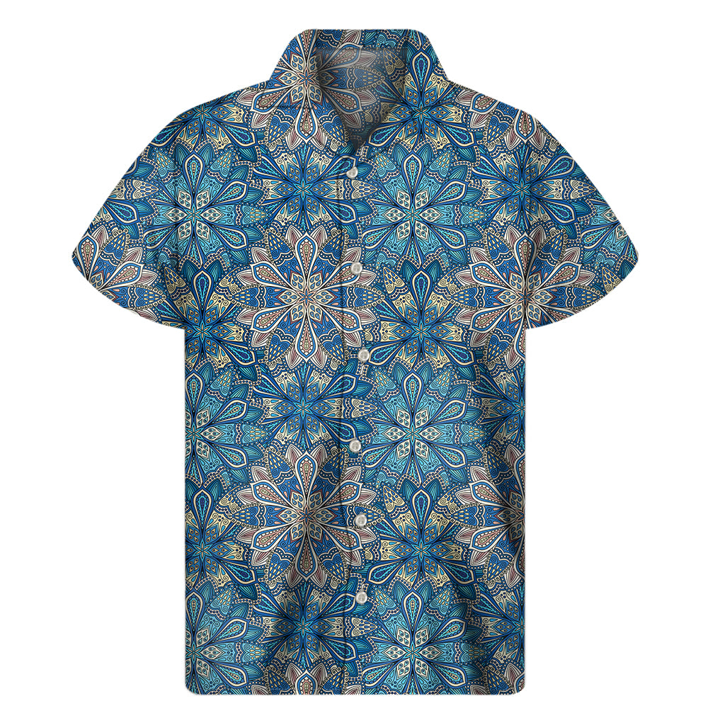 Boho Chic Mandala Floral Print Men's Short Sleeve Shirt