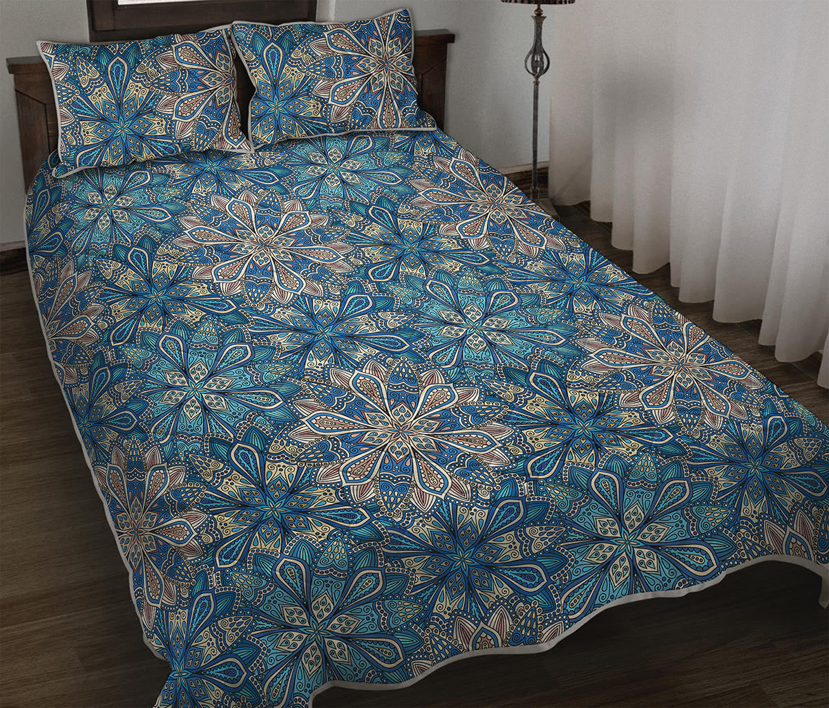 Boho Chic Mandala Floral Print Quilt Bed Set