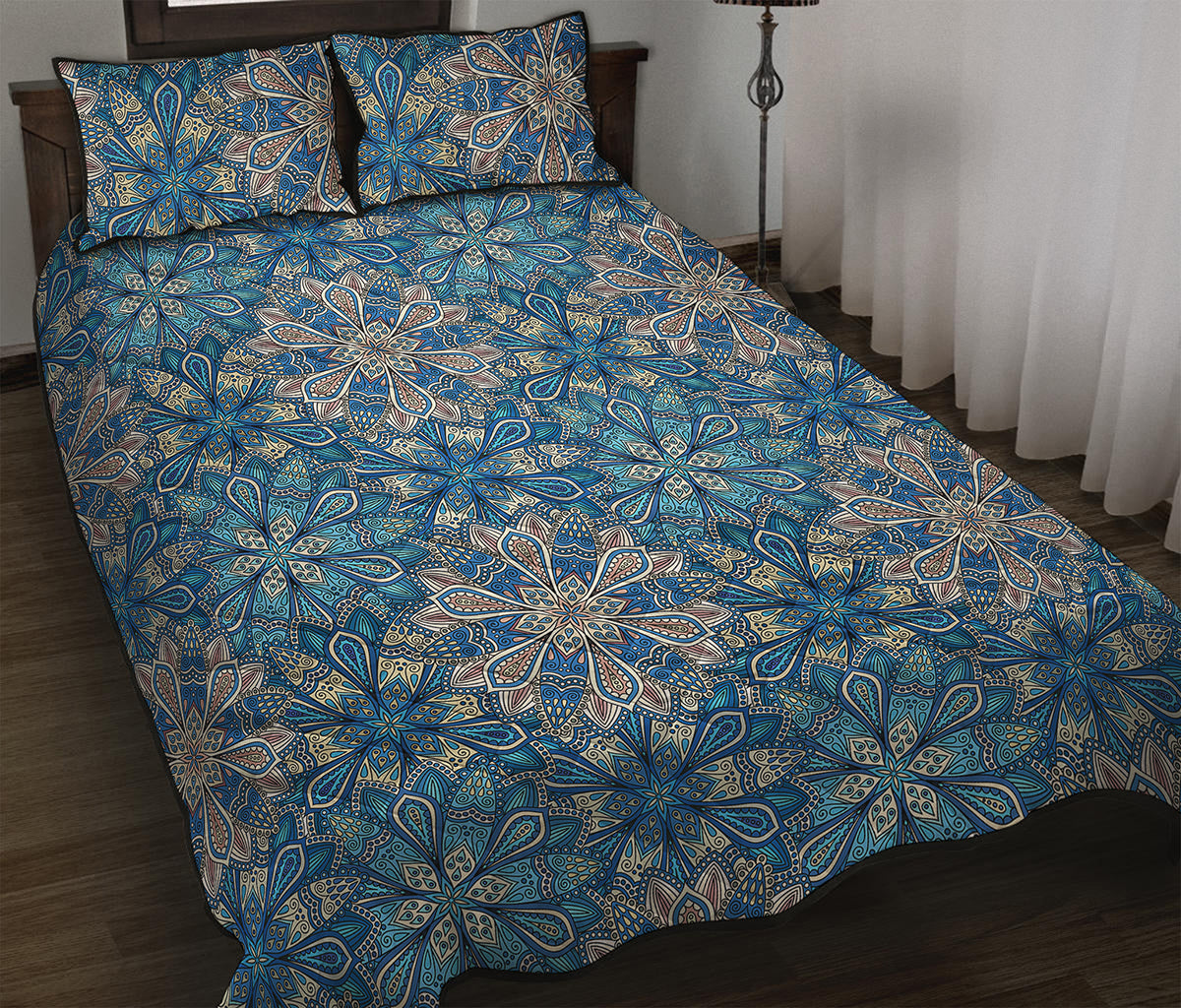 Boho Chic Mandala Floral Print Quilt Bed Set