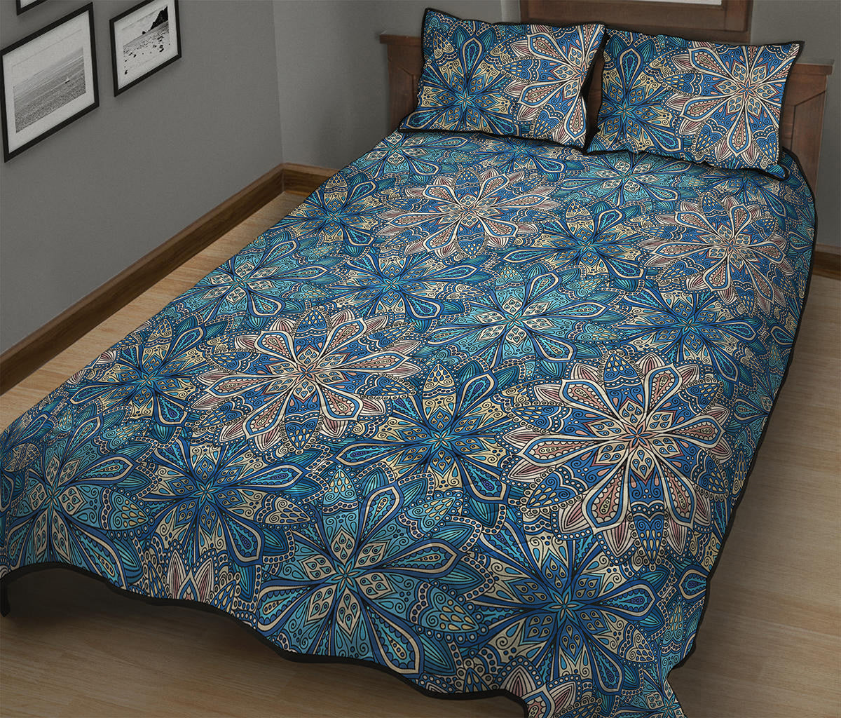 Boho Chic Mandala Floral Print Quilt Bed Set