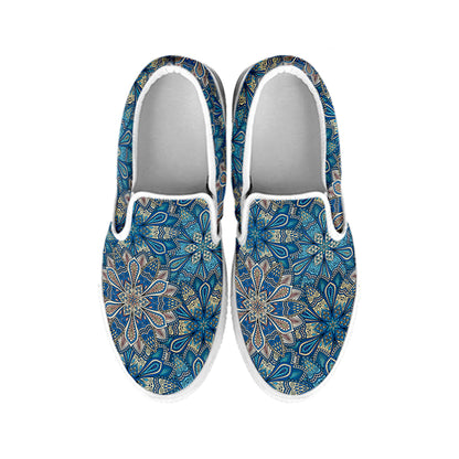 Boho Chic Mandala Floral Print White Slip On Shoes
