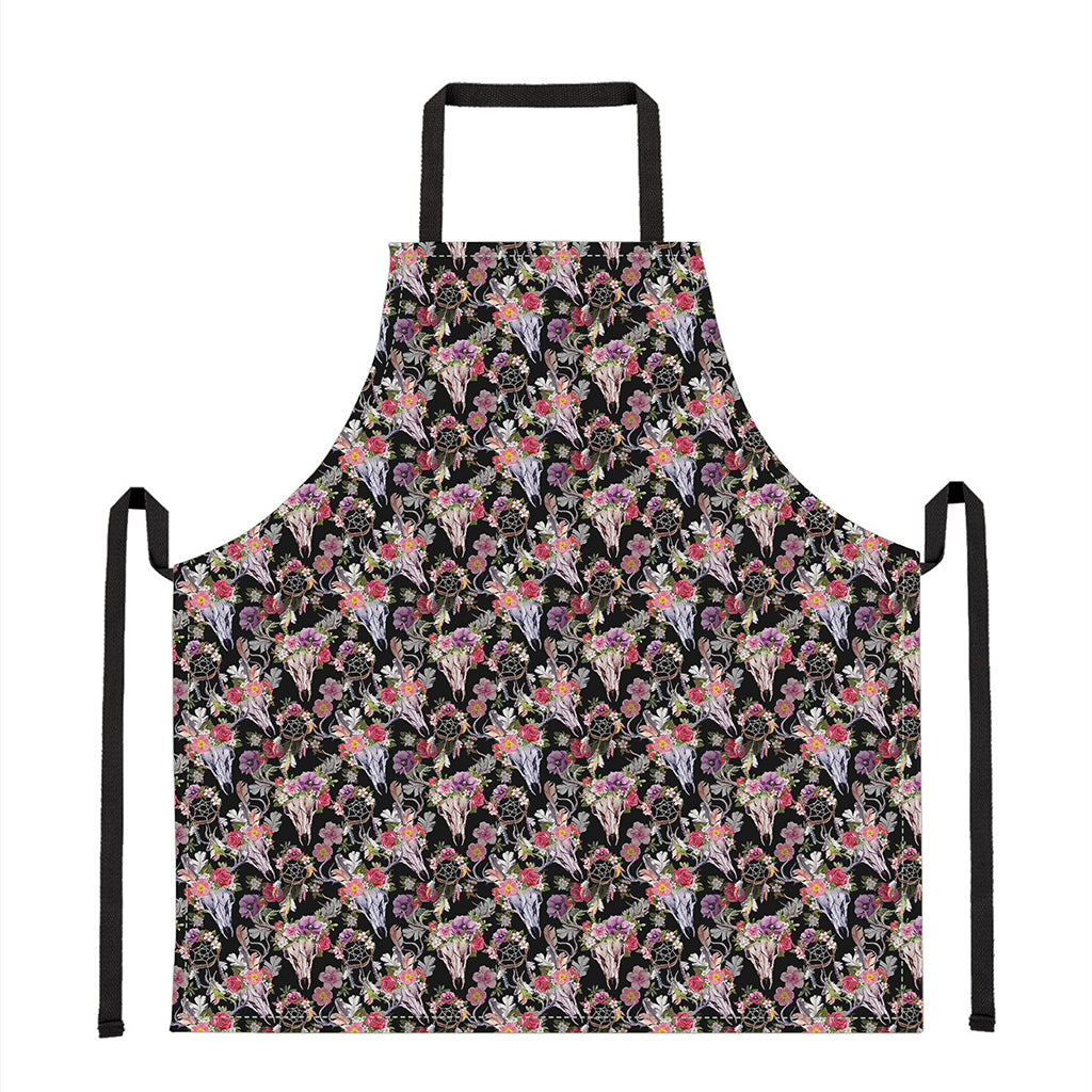 Boho Deer Skull Pattern Print Apron