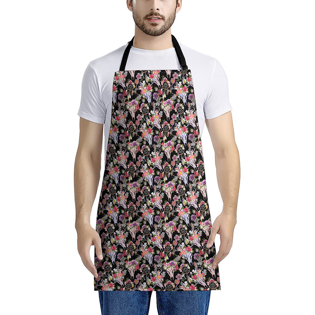 Boho Deer Skull Pattern Print Apron