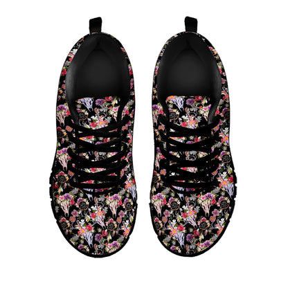 Boho Deer Skull Pattern Print Black Sneakers