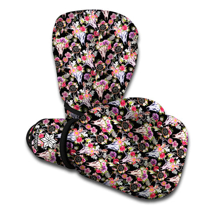 Boho Deer Skull Pattern Print Boxing Gloves