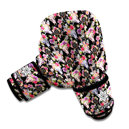 Boho Deer Skull Pattern Print Boxing Gloves