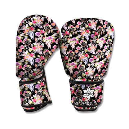 Boho Deer Skull Pattern Print Boxing Gloves