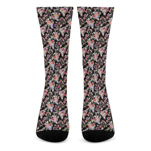 Boho Deer Skull Pattern Print Crew Socks