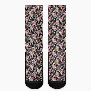 Boho Deer Skull Pattern Print Crew Socks