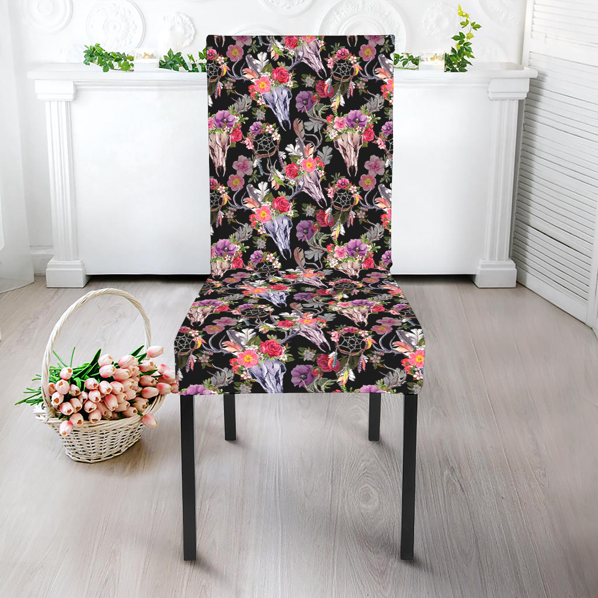 Boho Deer Skull Pattern Print Dining Chair Slipcover