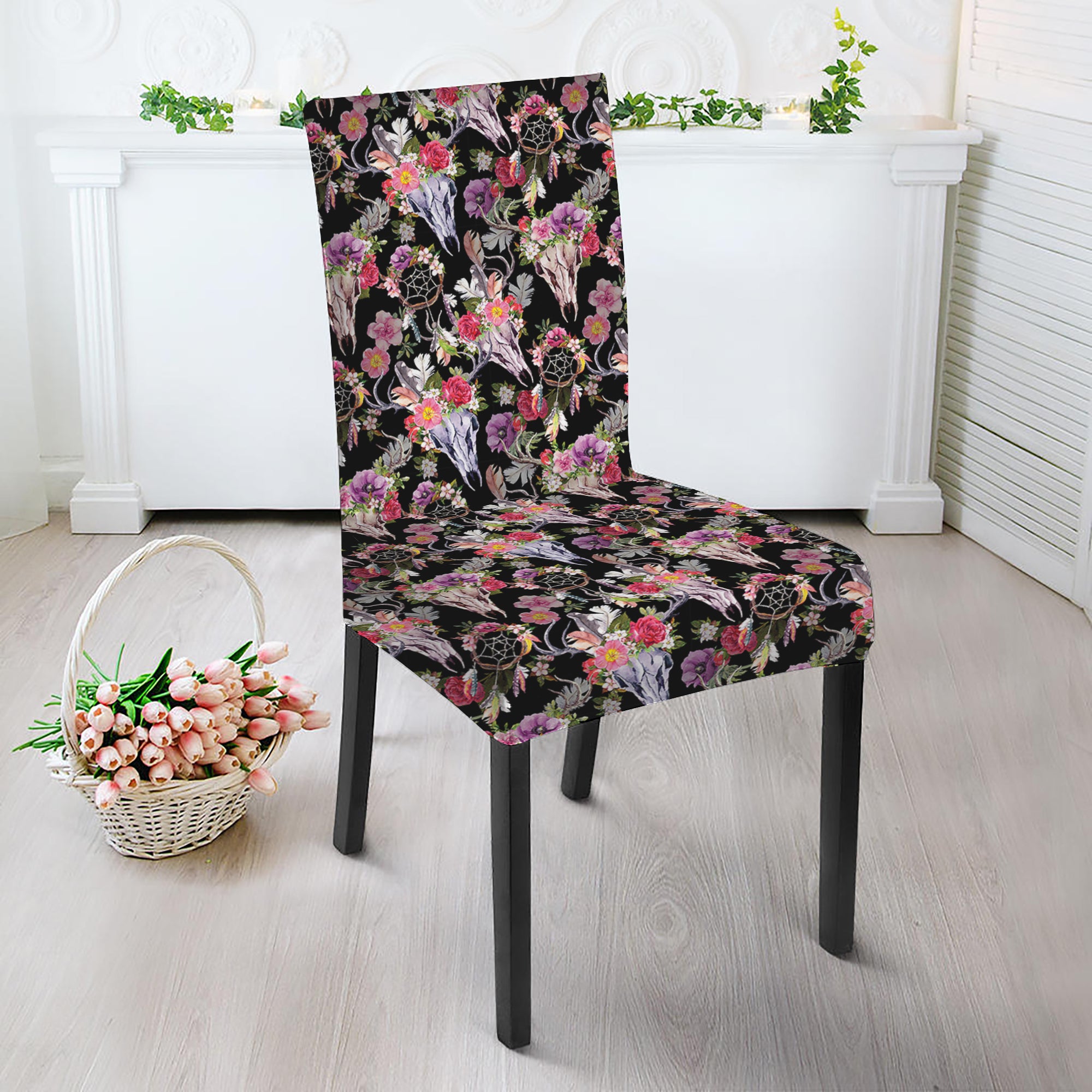 Boho Deer Skull Pattern Print Dining Chair Slipcover