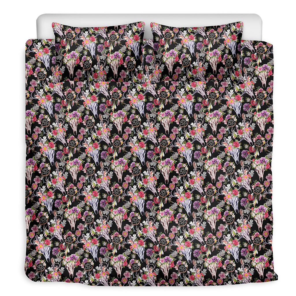 Boho Deer Skull Pattern Print Duvet Cover Bedding Set