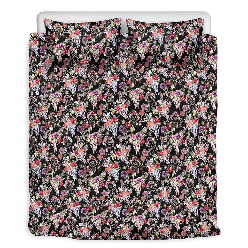Boho Deer Skull Pattern Print Duvet Cover Bedding Set