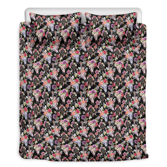 Boho Deer Skull Pattern Print Duvet Cover Bedding Set