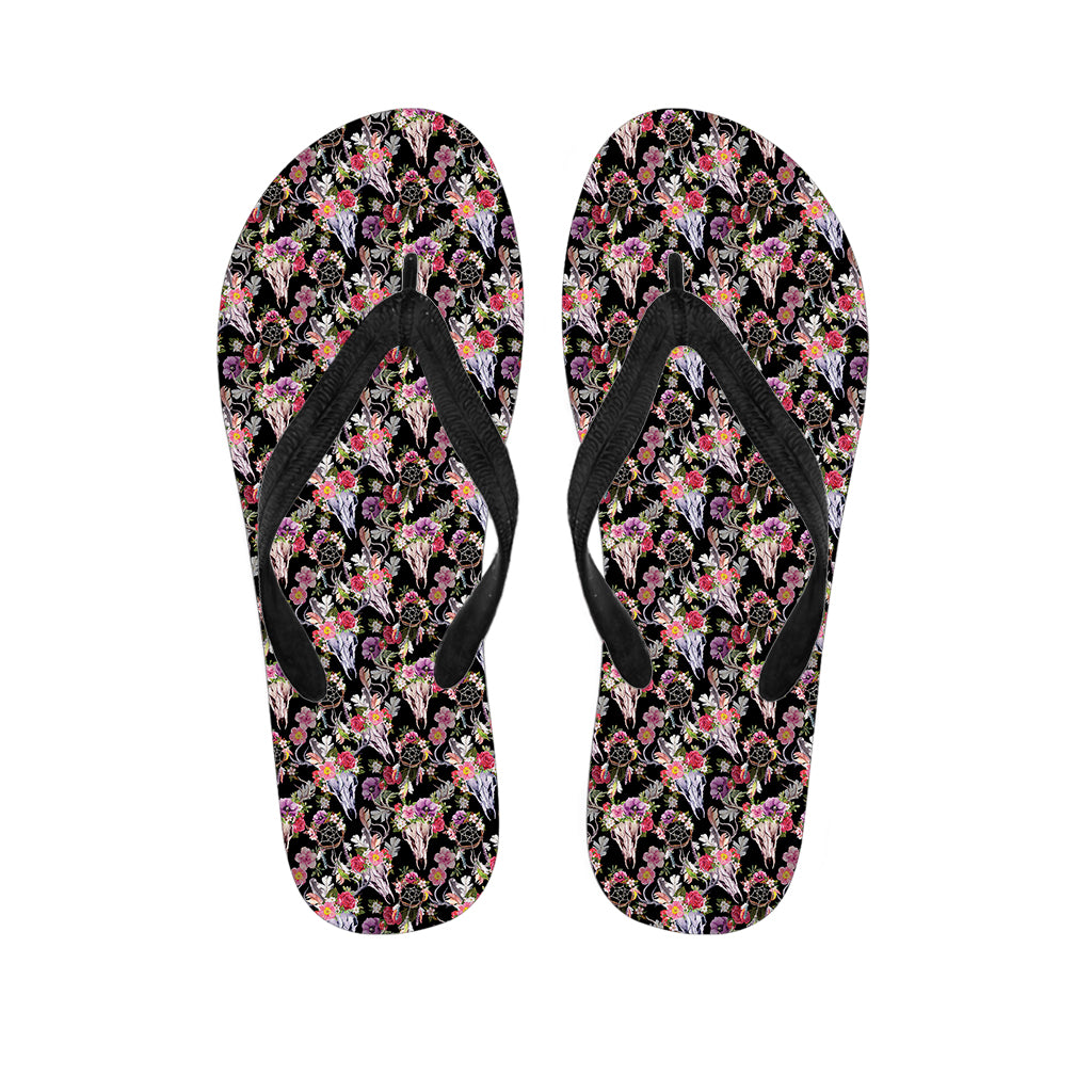 Boho Deer Skull Pattern Print Flip Flops