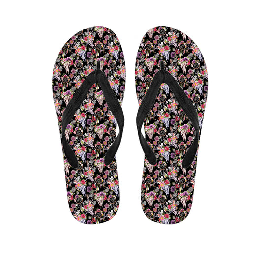 Boho Deer Skull Pattern Print Flip Flops