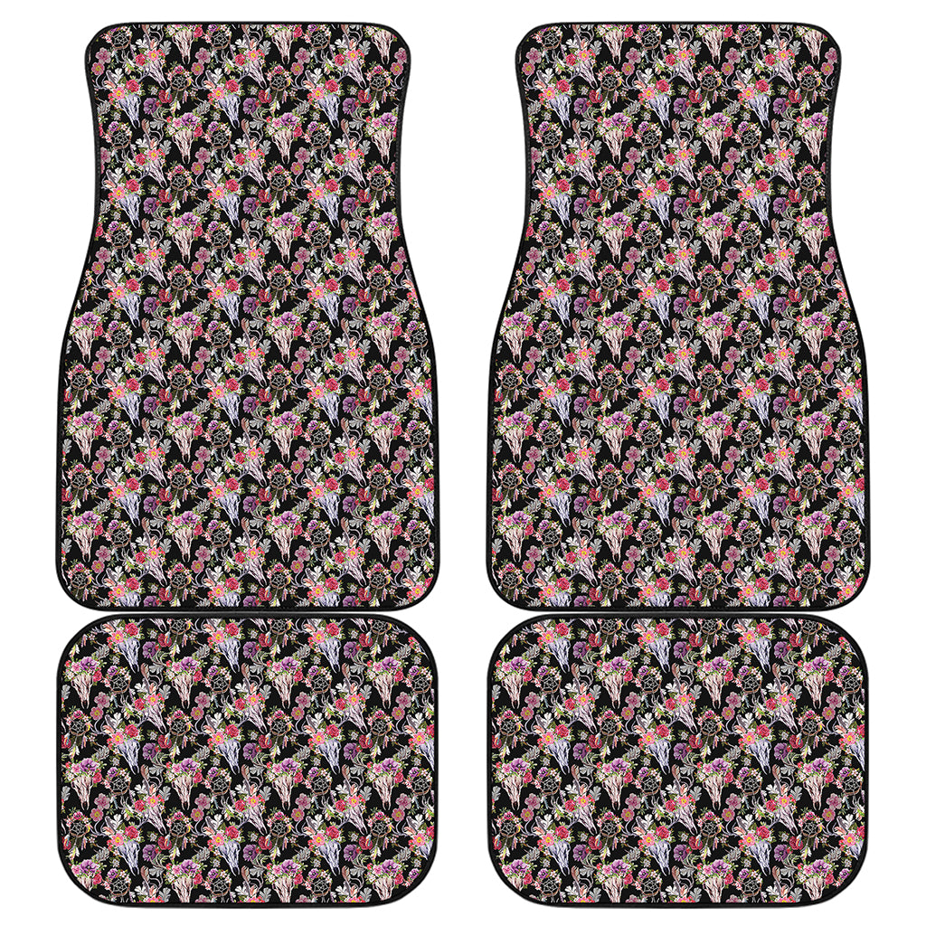 Boho Deer Skull Pattern Print Front and Back Car Floor Mats