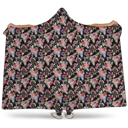 Boho Deer Skull Pattern Print Hooded Blanket