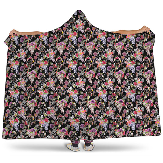 Boho Deer Skull Pattern Print Hooded Blanket