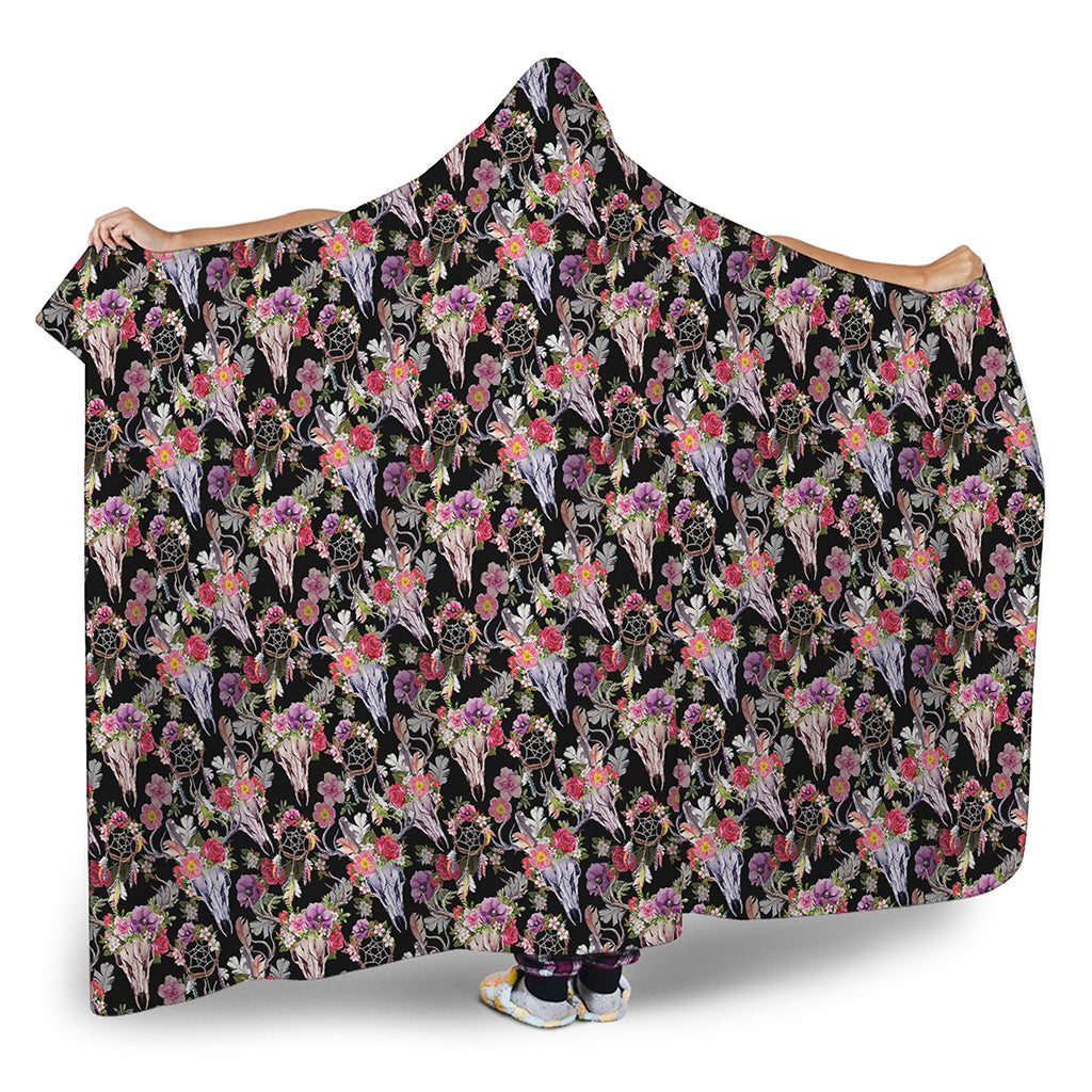Boho Deer Skull Pattern Print Hooded Blanket