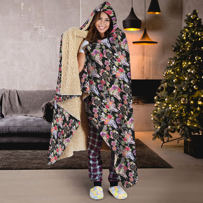 Boho Deer Skull Pattern Print Hooded Blanket