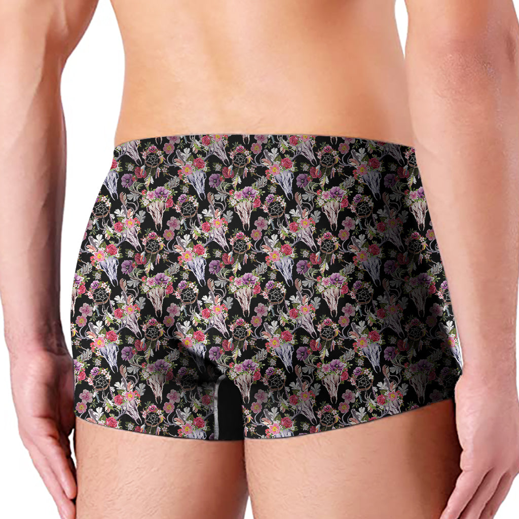 Boho Deer Skull Pattern Print Men's Boxer Briefs