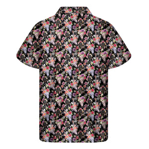 Boho Deer Skull Pattern Print Men's Short Sleeve Shirt