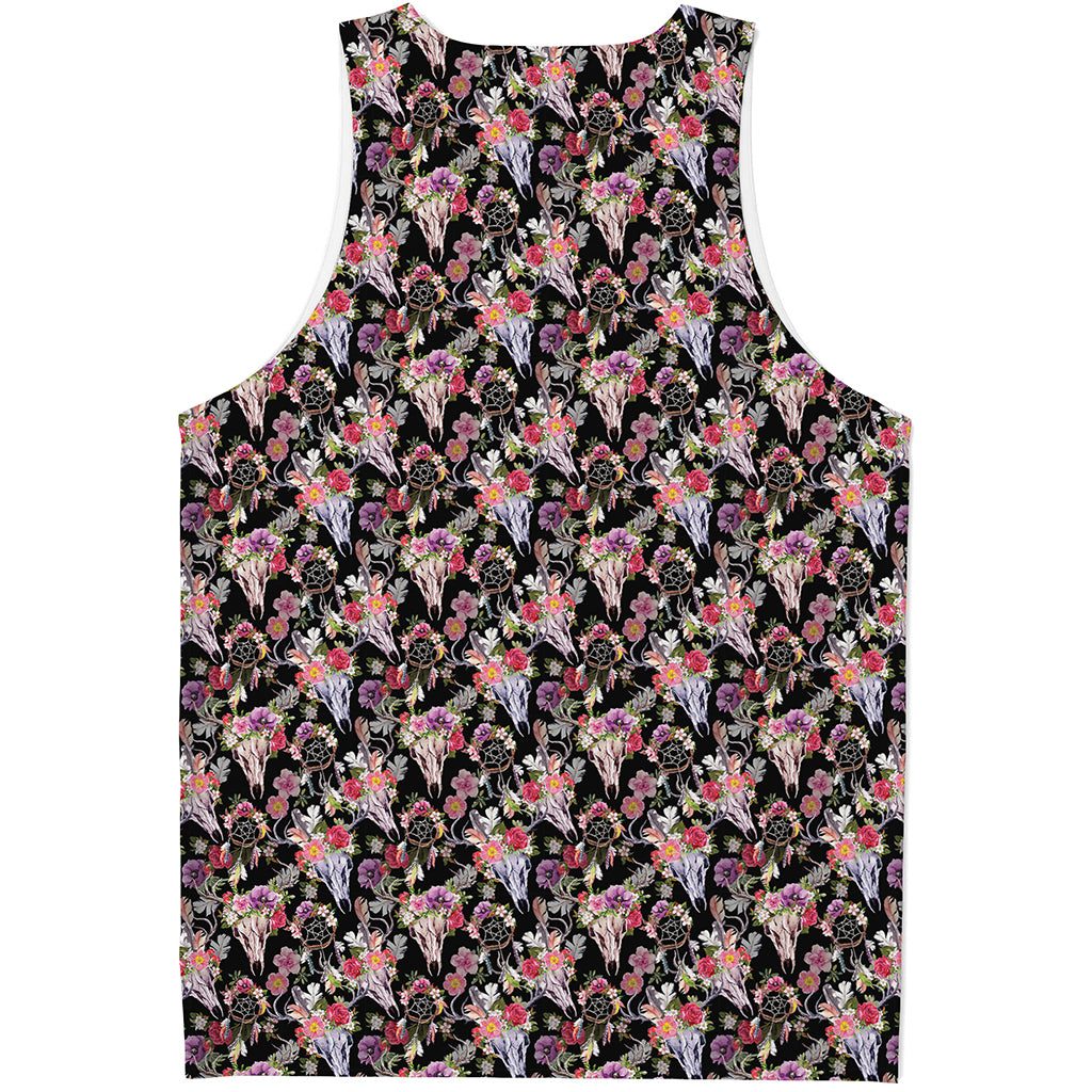 Boho Deer Skull Pattern Print Men's Tank Top