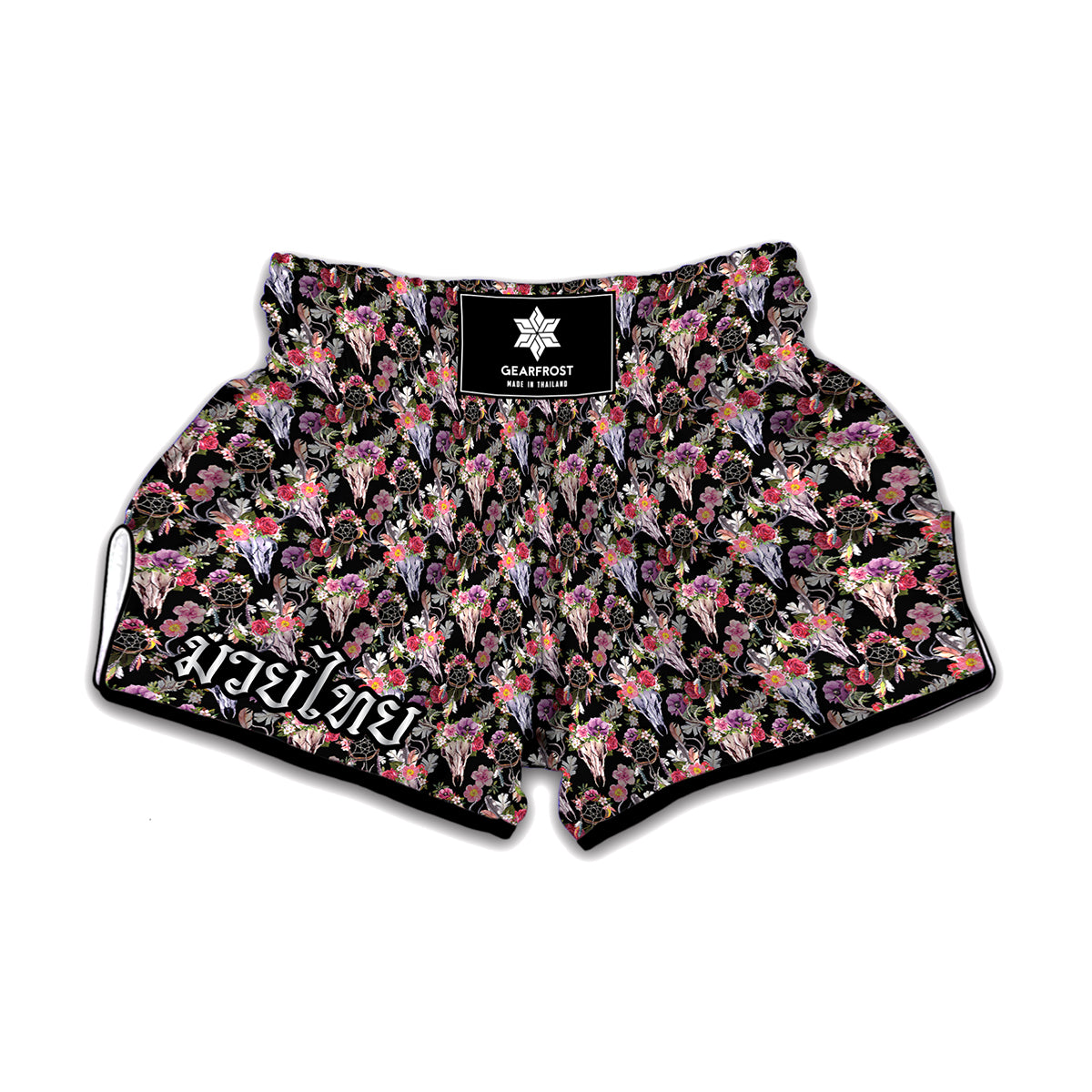 Boho Deer Skull Pattern Print Muay Thai Boxing Shorts