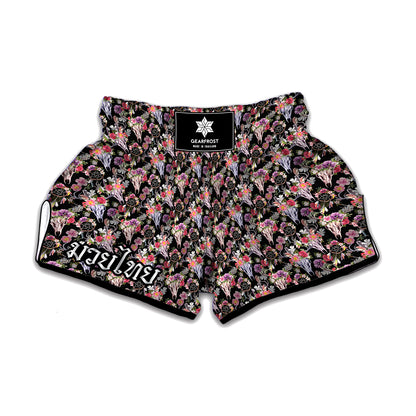 Boho Deer Skull Pattern Print Muay Thai Boxing Shorts