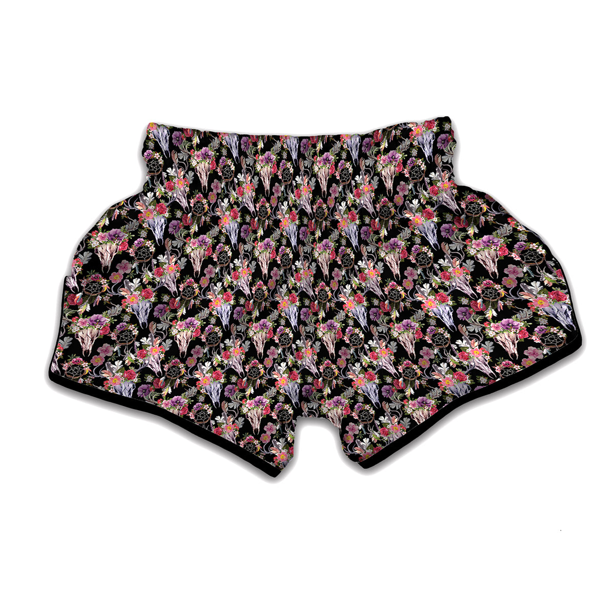 Boho Deer Skull Pattern Print Muay Thai Boxing Shorts
