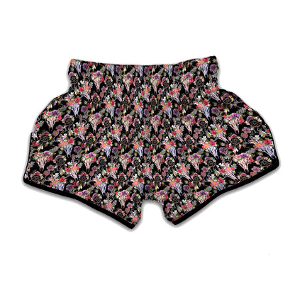 Boho Deer Skull Pattern Print Muay Thai Boxing Shorts