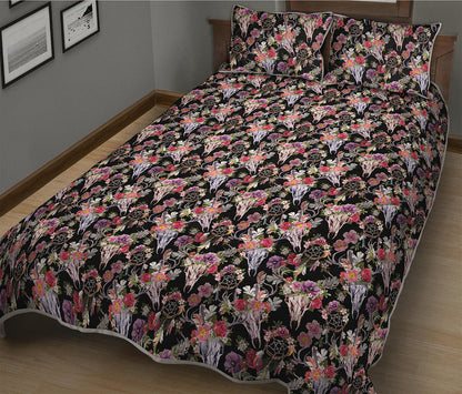 Boho Deer Skull Pattern Print Quilt Bed Set