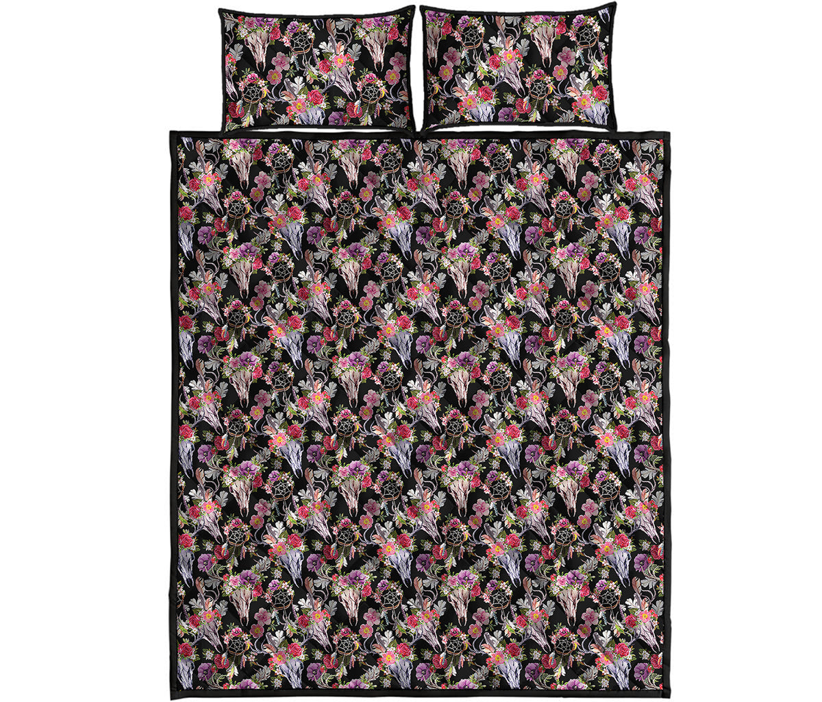 Boho Deer Skull Pattern Print Quilt Bed Set