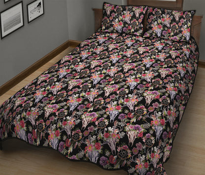 Boho Deer Skull Pattern Print Quilt Bed Set