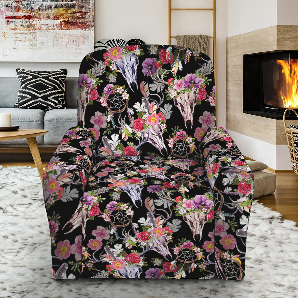 Boho Deer Skull Pattern Print Recliner Slipcover