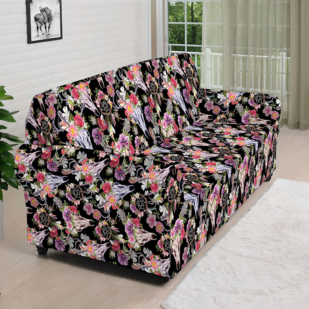 Boho Deer Skull Pattern Print Sofa Cover
