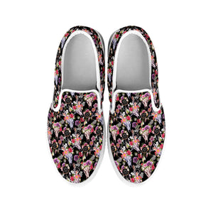 Boho Deer Skull Pattern Print White Slip On Shoes