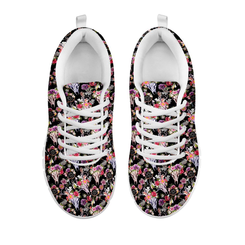 Boho Deer Skull Pattern Print White Sneakers