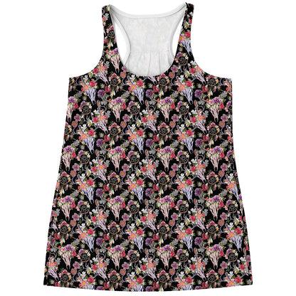 Boho Deer Skull Pattern Print Women's Racerback Tank Top