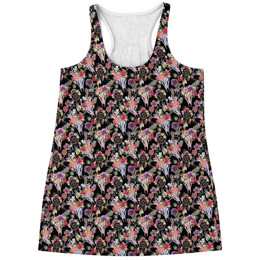 Boho Deer Skull Pattern Print Women's Racerback Tank Top