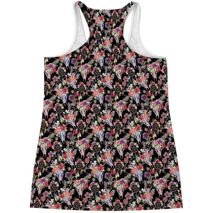 Boho Deer Skull Pattern Print Women's Racerback Tank Top