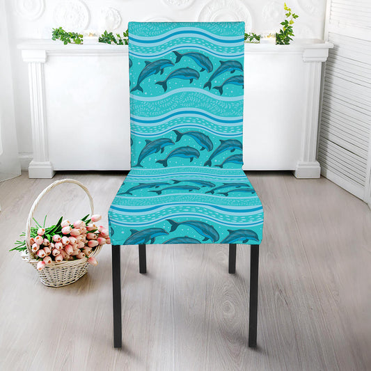 Boho Dolphin Pattern Print Dining Chair Slipcover
