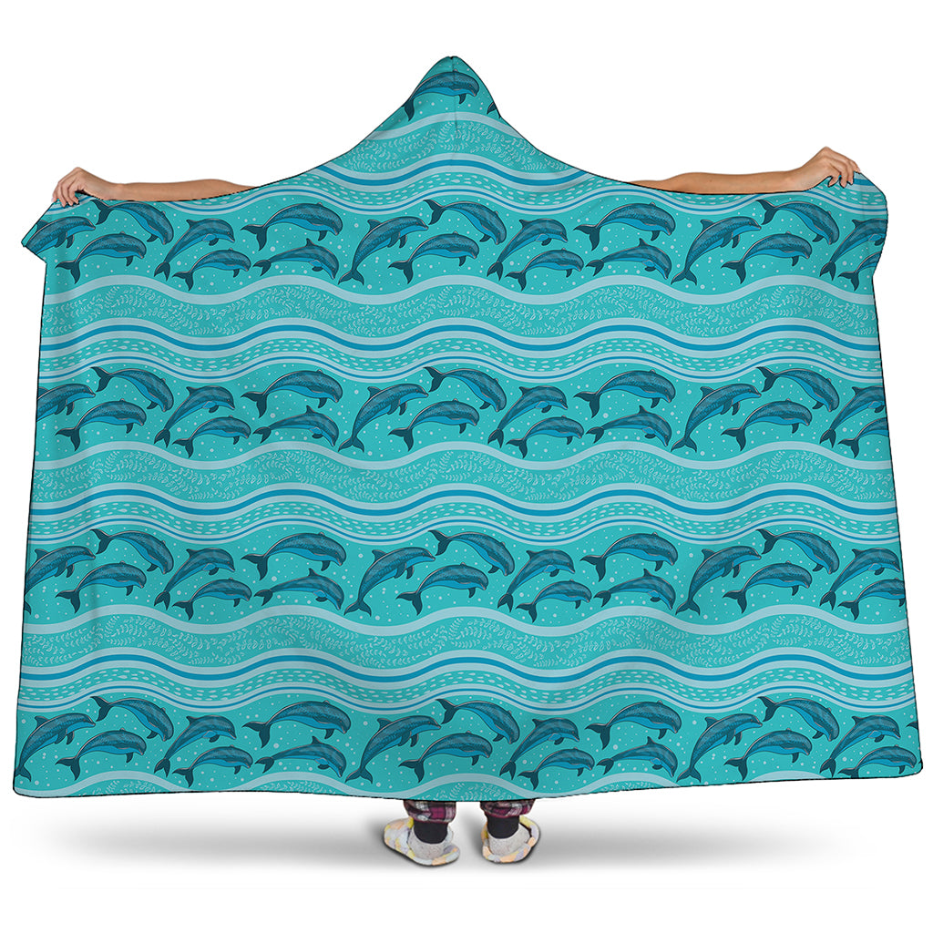 Boho Dolphin Pattern Print Hooded Blanket